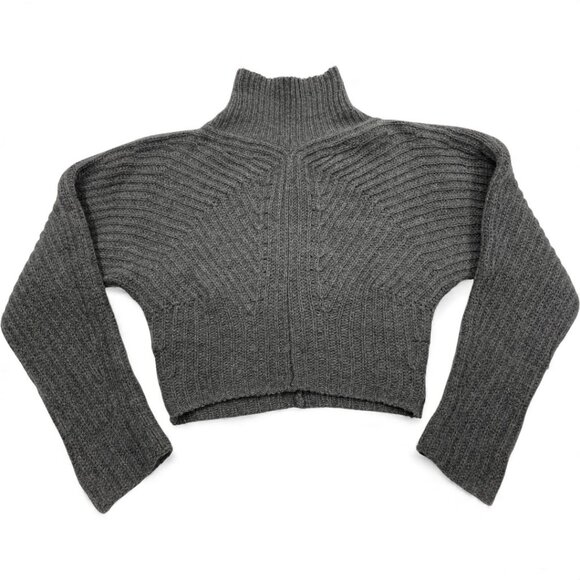 THEORY Sculpted Sweater Cropped Airy Wool Cashmere Grey Melange Women's Petite P - Picture 2 of 9